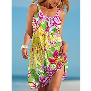 NIEUW BOHO NATUURLIJKE Landschap sexy vrouwen strand blauwe jurk afdrukken uit schouder mouwloze zomerdress zomervakantie strandkleding nachtkleding-AQ63922,M