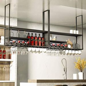 TTWUJIN Rek wijnrek, bar, restaurant, wijnglasrek, opgehangen plafond met glashouder Upside Down Stemware Holder Iron Art Creativity Hanging Holder, 80x30cm