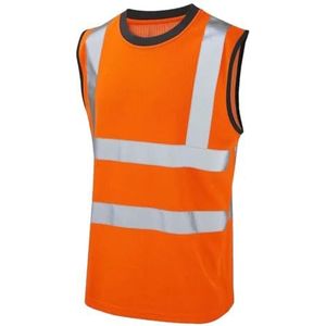 Heren Mouwloze Hoge Zichtbaarheid Werkkleding Reflecterende Tape Tshirt Top Volwassenen Hi Viz Ademend Outdoor Ronde Hals Pullover Vest Tank Top, Oranje, XXL
