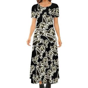 America Eagle Proud Country Usa dames zomer casual korte mouw maxi-jurk ronde hals bedrukte lange jurken 2XL