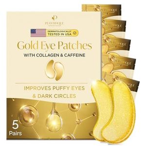 PLANTIFIQUE Gouden Onder-Oog Patches tegen Wallen en Donkere Kringen - 5 Paar Onder-Oogmaskers met Collageen & Cafeïne - Hydraterende en Verstevigende Oogverzorging