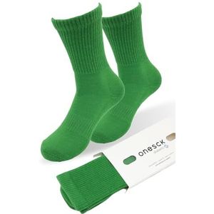 ONESCK Kleurrijke geribbelde diabetische sokken - zacht katoen, semi-kussen, niet-bindend, ademend, naadloze teen, geribbelde katoenen sokken voor dames en heren (EU 34-44, 44-48), Emerald Groen, 36.5