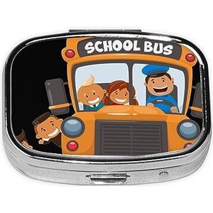 Mini vierkante pillendoos, medicijnorganizer, schoolbus, draagbare EHBO-doos, reispillendoos met 2 vakken, kleine pillendoos voor zak of portemonnee