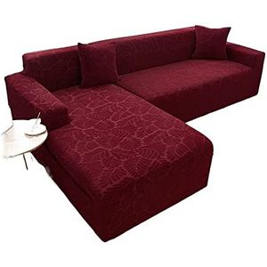 Stretch Sectionele Bankhoezen Zachte L-vormige Sofa Kussenovertrekken met Elastische Bodem JacquardSofa Cover Meubels Protector for Woonkamer(Color:W red,Size:2 Seater(145-185cm))