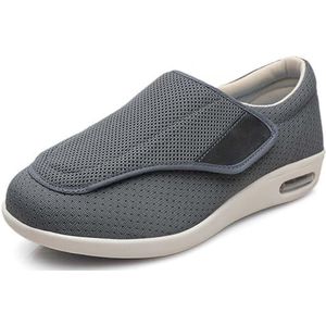 Unisex ouderenschoenen Heren Dames Extra brede diabetische schoenen met traagschuim Verstelbare sluiting Lichtgewicht luchtkussen Wandelschoenen voor ouderen Artritis Oedeem,Grey-44 EU