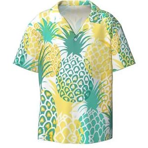 ZEEHXQ Tropische Ananas Print Heren Casual Button Down Shirts Korte Mouw Rimpel Gratis Zomer Jurk Shirt met Zak, Tropische ananas, 4XL