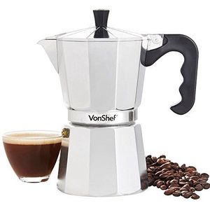 VonShef Kookplaat, 6 kopjes aluminium Italiaanse espressomachine, 300 ml gas- en elektrisch fornuis, moka pan met vervangende pakking en filter