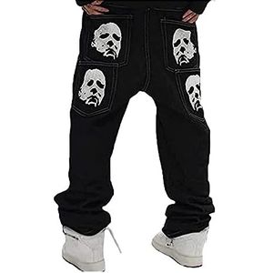 Streetwear Heren Hip Hop Baggy Jeans Broek Kleding Rechte Losse Goth Denim Broek(XXL)