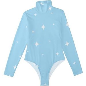 LI ZHI XIN Rompertjes met lange mouwen voor dames, eendelige jumpsuit met hoge hals, coltrui, turnpakje, top voor meisjes, dans, workout, fitness, bodysuit met fonkelende sterrenpatroon, Meerkleurig