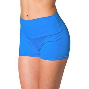 Alkato Dames Short Hot Pants Sportbroek met Hoge Taille, Blauw, 36