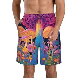 MGGAklp Casual shorts met paddenstoelenprint, elastische taille, trekkoord, lichtgewicht, outdoor, zomer, strandshorts, Wit, S