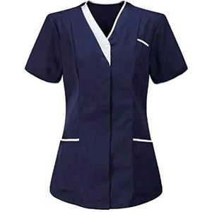 Yiiquanan Vrouwen Gezondheidszorg Tuniek V-hals Ademend Korte Mouw Werken Uniformen Top voor Zorg en Sanitaire Werknemers, Marineblauw | Stijl #1, L