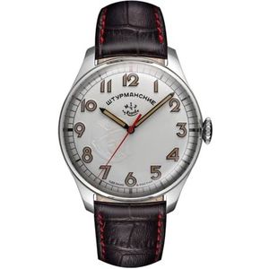 Sturmanskie Gagarin Heritage Mens analoog horloge met lederen band Limited Edition 2609/9045921, Lichtgrijs, Retro