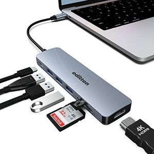 oditton usb c docking station 7 in 1 usb hub multiport adapter HDMI, 100 W PD, 3 USB 3.0, SD/TF dock voor type C laptop