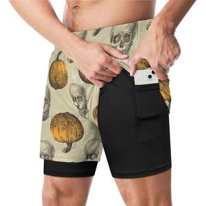 Schedel met pompoenen grappige zwembroek met compressie voering en zak voor mannen board zwemmen sport shorts