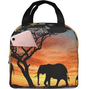 Lunchbox met Afrikaanse olifantenprint voor dames en heren, herbruikbare lunchtas geïsoleerd, voor werk, reizen, picknick