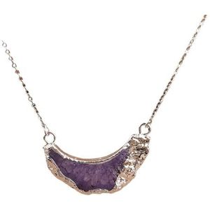 Bohemia Women Geode Agates Sun Flower Pendant Chains Necklace Simple Drusy Solar Flower Slab Beads Necklace Handmade Jewelry (Color : Purple Silver)