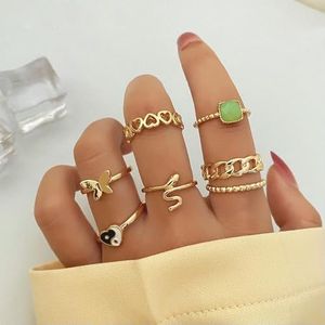 Crystal ringen Set voor vrouwen gouden kleur hart vlinder liefde Snake Vintage vinger Ring mode-sieraden Gift-IPA248-14620