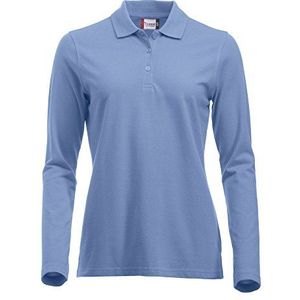 Klassiek poloshirt voor dames met lange mouwen, katoen, moderne pasvorm, 11 levendige kleuren, XS-XXL, lichtblauw, XS
