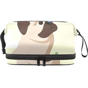 Grote capaciteit reizen cosmetische tas,Hond Pug,Make-up tas,Waterdichte make-up tas Organizer, Meerkleurig, 27x15x14 cm/10.6x5.9x5.5 in