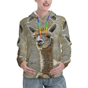 Alpaca lama print dames mode hoodies sweatshirts zachte herfst winter trui tops truien outfits, Zwart, S