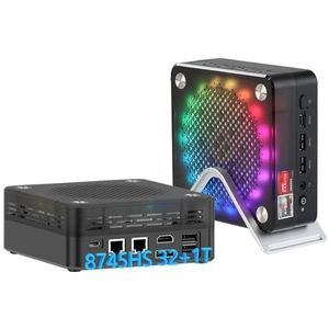 AWOW High-performance Gaming Mini PC: AMD Ryzen 7 8745HS (8C/5.1GHz), 32GB DDR5 RAM, 1TB SSD, Radeon 780M graphics. 4K Triple Display, super snel en stil. WiFi 6, BT 5.2, Dual 2.5G LAN. Compacte PC