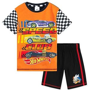 Hot Wheels Pyjama kinderen jongens korte 2-delige pyjama set loungewear comfortabele zomer nachtkleding auto cadeau, oranje, 3-4 Jaar
