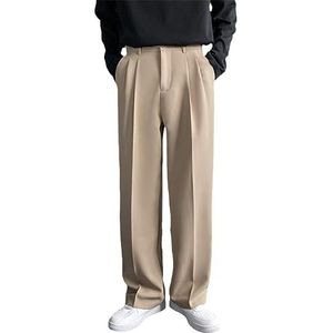 Heren effen wijde pijpen pak broek casual mode baggy broek, Kaki, XL