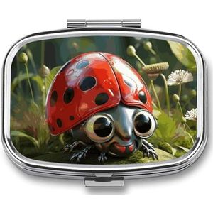 Cartoon Lieveheersbeestje Pillendoosje Geneeskunde Pil Organizer Kleine Pil Case Reizen Pil Container Draagbare Pillendoos voor Pocket 2 Compartiment Pillenhouder Pillendozen voor Reizen