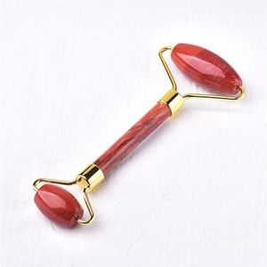 Natuurlijk kristal 1PC Natural Facial Double-Roller Massage Tool Rose Quartz Healing Crystal Polished Massager for Unisex Face Geschenk (Color : Redstone)