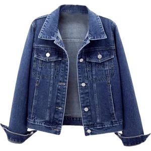 Pegsmio Dames denim jas lente herfst korte jeans jassen lange mouwen tops losse streetwear bovenkleding, Blauw, L