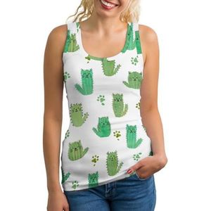 Cactus Cats Paws Tanktop voor dames, mouwloos T-shirt, pullovervest, atletisch basic shirt, zomer, bedrukt