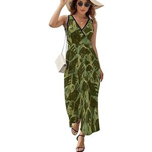 Mammoet lange jurk met militair patroon voor dames, mouwloos, maxi-jurk, zonnejurk, strand, feestjurk, avondjurken, S