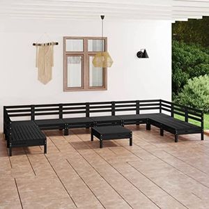 AUUIJKJF Tuinmeubilair 11 Stuk Tuin Lounge Set Zwart Massief Houten Pine Meubels