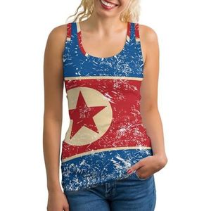 Noord-Korea Retro Vlag Lichtgewicht Tank Top voor Vrouwen Mouwloze Workout Tops Yoga Racerback Running Shirts L