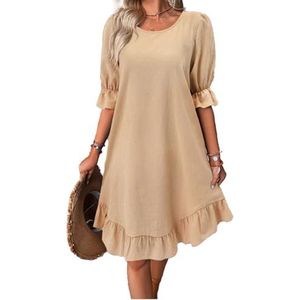 yk8fass Effen gekleurde losse jurk ig-4456, Kaki, XL