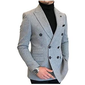 JinXuanYa Tweed jassen voor heren, formele blazer of blazer voor heren, kostuumjassen, slimfit, puntige revers, zakelijk, vrije tijd, zilver, 46