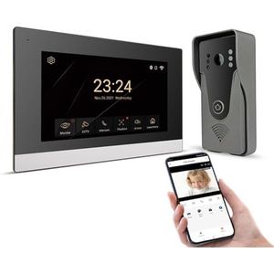 Walkie-talkie, Tuya Smart Home Video-intercomsysteem 7 inch touchscreen WiFi-intercomtoegang met 1080P 110 ° bedrade deurbelcamera(H-R6-P356B-M503BA)