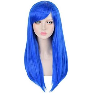 DieffematicJF Pruik Anime Wig Royal Blue Long Straight Hair