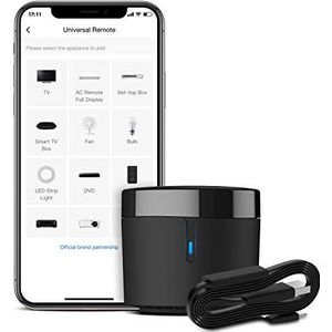 BroadLink RM4 mini-slimme afstandsbediening en sensorkabel Set RM4 mini S, Universele IR-afstandsbedieningshub met Temperatuur vochtigheid monitor USB-kabel, compatibel met Alexa, Google Home, IFTTT