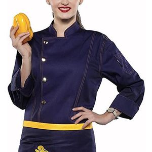 YWUANNMGAZ Chef jas jas voor mannen vrouwen, keuken kookjas lange mouw unisex restaurant ober gebak bakkerij uniform (kleur: blauw, maat: C (XL))