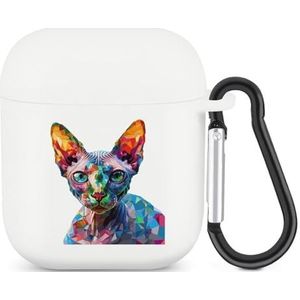 Sphynx Cat Kleurrijke Leuke Case voor AirPods 2&1 Schokbestendige Beschermende Hoofdtelefoon Gevallen Cover Met Sleutelhanger voor Mannen Vrouwen