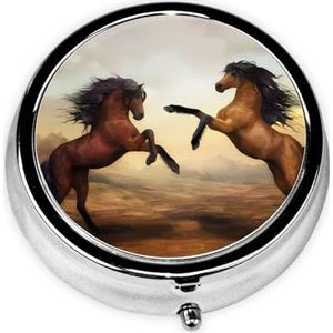 Jumping Horse draagbare pillendoos, 3 compartimenten medicijnpillenetui, bedrukte pillenorganizer voor zakportemonnee en reizen