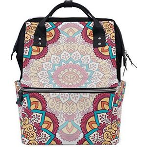 Grote capaciteit Luier Tote Nappy Tas Mummy Rugzak voor Babyverzorging, Etnische Bloemen Patroon met Mandalas Stijlvolle Multi-Functie Waterdichte Travel Back Pack Stijlvol voor mama en papa