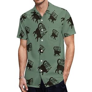 Zwarte kat Hawaiiaanse shirts voor heren, casual overhemd met korte mouwen, knoopsluiting, vakantie, strandshirts, XS