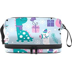 De Zak van de Kerstmake-up Dubbele Laag Ruime Kosmetische Zakken voor Vrouwen en Meisjes Reizen Draagbare Toiletry Pouch met Rits, Meerkleurig, 27x15x14 cm/10.6x5.9x5.5 in, Make-up zakje