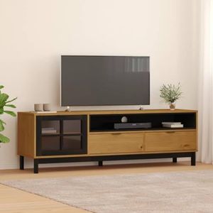 XGWKCNV Entertainmentcentra & TV-standaardenTV-kast met glazen deur FLAM 158x40x50 cm Massief Hout Grenen