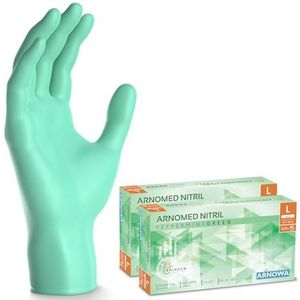 ARNOMED wegwerphandschoenen groen, wegwerphandschoenen L, nitril handschoenen met 200 stuks per doos, poedervrij, latexvrije rubber handschoenen, verkrijgbaar in S, M, L & XL