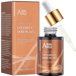 ANAiRUi Vitamine C serum voor het gezicht met hyaluronzuur, vitamine E gezichtsserum - Hyaluron Skincare - Anti-rimpel-aging - maakt de huid lichter - vermindert fijne lijntjes, donkere vlekken, 30 ml