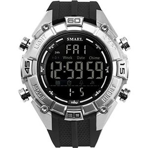Sporthorloges voor mannen, multifunctionele waterdichte stijlvolle chronograaf, LED -achterlicht elektronisch digitaal horloge, met stopwatch datumalarm,Black silver